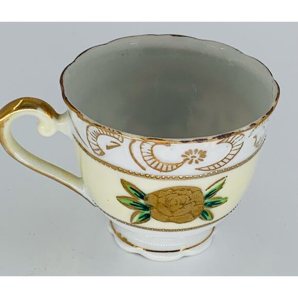 Wales China Japan Teacup Demitasse Hand Painted Beige Gold Green Rose Small - Picture 13 of 13